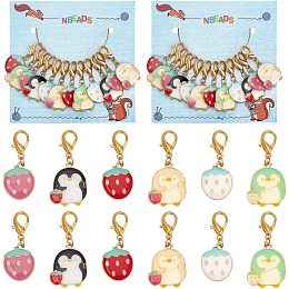 NBEADS 24 Pcs Strawberry Penguin Stitch Markers, Enamel Alloy Crochet Stitch Marker Charms Lobster Claw Clasps Locking Stitch Marker for Knitting Weaving Sewing Jewelry Making