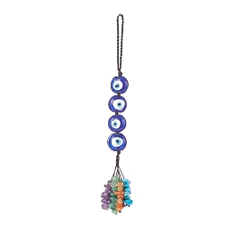 Honeyhandy Handmade Evil Eye Lampwork Pendant Decorations, with Natural Gemstone Tassel, 164mm