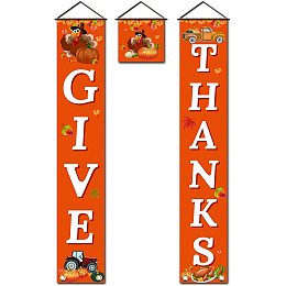 Arricraft 3 Pcs Give Thanks Banner Thanksgiving Theme Door Hanging Banner Flag Hanging Couplet Turkey Pattern Decor Sign Set Party Supplies for Home Front Door Porch Yard Decoration 70.8x11.8inch