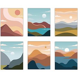 CREATCABIN Mountains Abstract Wall Art Prints Landscape Sunset Sunrise Modern Poster for Men Women Room Home Office Decor Set of 6 Unframed 8x10inch