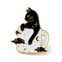 Honeyhandy Cat in Cup Enamel Pin, Cute Alloy Enamel Brooch for Backpacks Clothes, Light Gold, White, 30x24x9.5mm