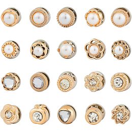 NBEADS 40 Pcs 20 Styles Shirt Brooch Buttons, Safety Brooch Buttons Cover up Button Pins with Pearl Rhinestone for DIY Clothes Cardigan Dress Decoration Supplies