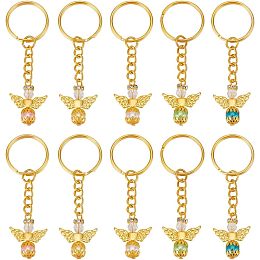 NBEADS 10 Pcs Angel Key Chains, Tibetan Style Golden Angel Charm Key Ring Imitation Pearl Beads Dangle Pendants for Car Key Baptism Party Favor Hanging Ornaments