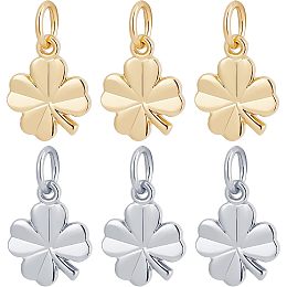 Beebeecraft 40Pcs/Box 2 Colors Four Leaf Clover Charms 18K Gold& Platinum Plated Brass St. Patrick's Day Shamrock Charm Good Luck Pendant with Jump Ring for Jewelry Making