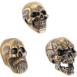 FINGERINSPIRE 3 Styles Skull Knife Lanyard Bead Brass Knife Bead Silver & Gold Skull Lanyard Bead DIY EDC Knife Beads Skull Parachute Cord Beads for Knife Key Jewelry Pendant Bracelet