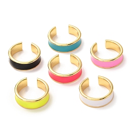 Honeyhandy Real 18K Gold Plated Cuff Rings for Men Women, Brass Enamel Open Rings, Mixed Color, Inner Diameter: 16~17mm, 6.5mm