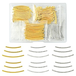 300Pcs 9 Styles Brass Tube Beads, Curved Tube, Mixed Color, 25~35x2mm, Hole: 1mm