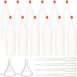 BENECREAT 12 Packs 3.4 oz Plastic Squeeze Bottles Dispensing Bottles with Red Tip Caps with 2 Funnels and 4 Droppers for Paint, Art and Crafting Project