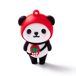 Honeyhandy PVC Pendants, for Keychains, Panda with Strawberry, Red, 53x33x26mm, Hole: 3mm