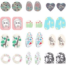 PandaHall Elite 12 Styles Cellulose Acetate Resin Pendants, 24pcs Rose Flower Heart Teardrop Rectangle Donut Resin Charms 3D Printed Big Flower Charms for Jewelry Making and DIY Craft Accessories