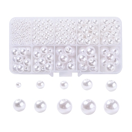 Honeyhandy 443Pcs 5 Sizes ABS Plastic Imitation Pearl Beads, Round, White, 4~12mm, Hole: 1.6~2.3mm