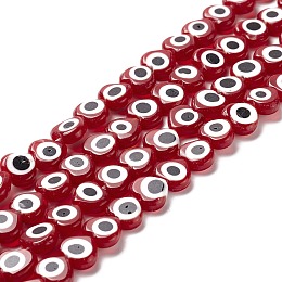 Handmade Evil Eye Lampwork Beads Strands, Heart, Dark Red, 6~7x8x3mm, Hole: 1mm, about 47~49pcs/strand, 13.19~13.98 inch(33.5~35.5cm)