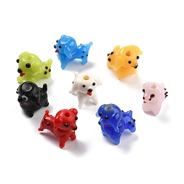 Honeyhandy Handmade Lampwork Beads, Cartoon Style, Dog, Mixed Color, 16~19x12~14x13~15mm, Hole: 2.5~2.7mm