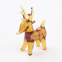 Honeyhandy Home Decorations, Handmade Lampwork Display Decorations, Christmas Reindeer/Stag, Goldenrod, 21x11x27mm