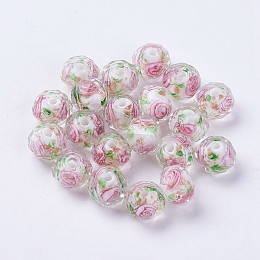 Honeyhandy Handmade Lampwork Beads, Inner Flower, Faceted Rondelle, White, 9x7mm, Hole: 1.5mm