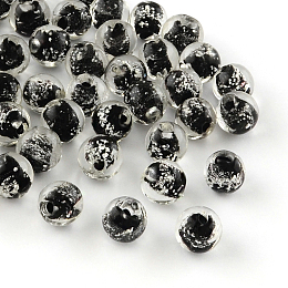 Honeyhandy Handmade Luminous Lampwork Beads, Round, Black, 8mm, Hole: 1mm