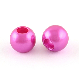 Honeyhandy ABS Plastic Imitation Pearl European Beads, Large Hole Rondelle Beads, Magenta, 11.5~12x10mm, Hole: 4~5mm, about 780pcs/500g