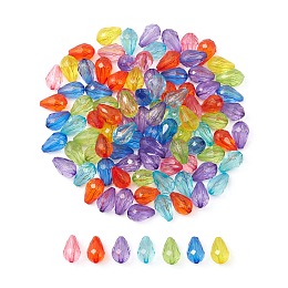 Honeyhandy 100Pcs Transparent Acrylic Beads, Faceted, Teardrop, Mixed Color, 12x8mm, Hole: 1.5mm