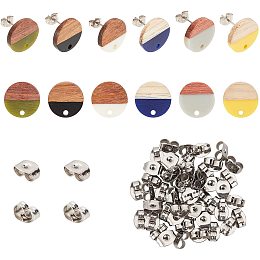 SUPERFINDINGS 6 Pairs 6 Colors Resin Wood Stud Earring Flat Round Wood Post Stud Earrings Wood Statement Jewelry Findings Personalized Walnut Earring Findings for Women Sister Friends Mom,Pin:0.7mm