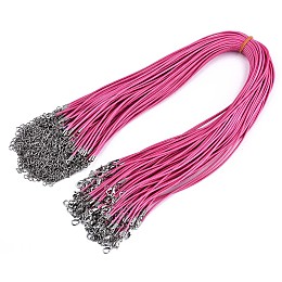 Honeyhandy Waxed Cotton Cord Necklace Making, with Alloy Lobster Claw Clasps and Iron End Chains, Platinum, Hot Pink, 17.12 inch(43.5cm), 1.5mm