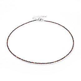 Honeyhandy Natural Tiger Eye Beaded Necklaces, with 304 Stainless Steel Lobster Claw Clasps and Brass Extender Chains, Faceted, 15.8 inch(40.2cm)