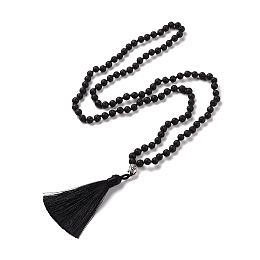 Honeyhandy Tassel Pendant Necklaces, with Natural Lava Rock Beads, Buddha Head, 31.1 inch~33 inch(79~84cm)