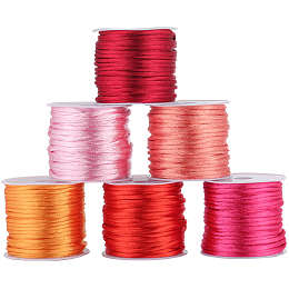 SUNNYCLUE 6 Rolls 6 Colors Nylon Rattail Satin Cord, Beading String, for Chinese Knotting, Jewelry Making, Mixed Color, 2mm, about 10.93 yards(10m)/roll, 1 roll/color