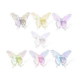 Honeyhandy UV Plating Rainbow Iridescent Transparent Acrylic Beads, Butterfly, Mixed Color, 33.5x40x12.5mm, Hole: 3.2mm