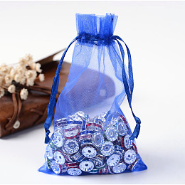 Honeyhandy Organza Gift Bags with Drawstring, Jewelry Pouches, Wedding Party Christmas Favor Gift Bags, Blue, 15x10cm