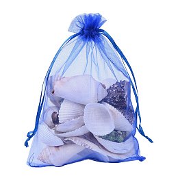 ARRICRAFT 100 PCS 5x7 inch Blue Organza Drawstring Bags Party Wedding Favor Gift Bags