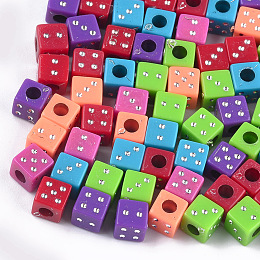 Arricraft Plating Acrylic Beads, Metal Enlaced, Dice, Mixed Color, 6x6x6mm, Hole: 2.5mm, about 2100pcs/500g