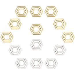 SUNNYCLUE 48Pcs 3 Sizes Hexagon Linking Rings Brass Earring Charm Connector Links Open Bezel Charms Earring Finding Charm for DIY Crafts Earring Resin Pendant Making, Sliver & Golden