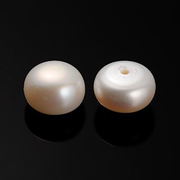 Honeyhandy Natural Cultured Freshwater Pearl Beads, Half Drilled, Rondelle Bisque, 9.5~10x6mm, Hole: 0.9mm
