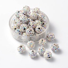 Honeyhandy Pave Disco Ball Beads, Polymer Clay Rhinestone Beads, Round, Crystal AB, PP13(1.9~2mm), 5 Rows Rhinestone, 8mm, Hole: 1mm