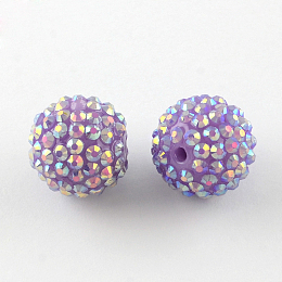 Honeyhandy AB-Color Resin Rhinestone Beads, with Acrylic Round Beads Inside, for Bubblegum Jewelry, Lilac, 14x12mm, Hole: 2~2.5mm