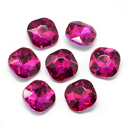 Honeyhandy Pointed Back Glass Rhinestone Cabochons, Faceted, Back Plated, Square, Camellia, 12x12x5mm