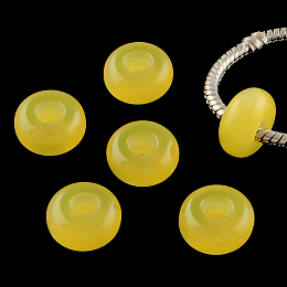 Honeyhandy Imitation Cat Eye Resin European Beads, Large Hole Rondelle Beads, Yellow, 13~14x7~7.5mm, Hole: 5mm