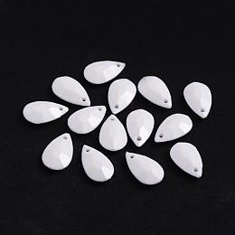 Honeyhandy Opaque Acrylic Pendants, Faceted, teardrop, White, 20x12x5mm, Hole: 2mm, about 850pcs/500g