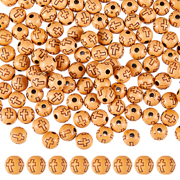 DICOSMETIC 600Pcs Imitation Wood Acrylic Beads, Round with Cross Pattern, Sandy Brown, 8mm, Hole: 2mm