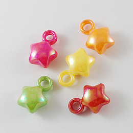 Honeyhandy Opaque Acrylic Pendants, AB Color, Star, Mixed Color, 17x12x7mm, Hole: 3mm, about 900pcs/500g