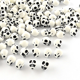 Honeyhandy Opaque Acrylic Beads, Skull, White, 10x8x9mm, Hole: 2mm, about 1200pcs/500g