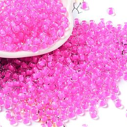 Glass Bead, Inside Colours, Round Hole, Round, Deep Pink, 4x3mm, Hole: 1.4mm, 7650pcs/pound