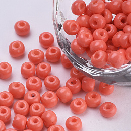 Honeyhandy Baking Paint Glass Seed Beads, Round, Salmon, 4~4.5x3mm, Hole: 1~1.2mm, about 4500pcs/bag, about 450g/bag