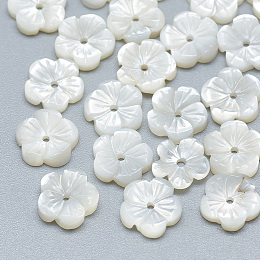 Honeyhandy Natural White Shell Beads, Mother of Pearl Shell Beads, Flower, Seashell Color, 8x8x2mm, Hole: 0.8mm