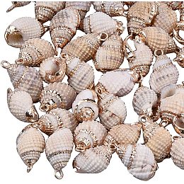 CHGCRAFT About 50pcs Electroplate Spiral Shell Pendants with Golden Tone Iron Findings Seashell Color Charms for DIY Jewelry Making 18x11x9mm