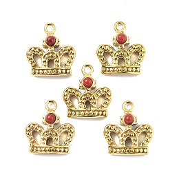 Natural Jade Dyed Crown Charms, with Vacuum Plating Real 18K Gold Plated 201 Stainless Steel Findings, 14.5x13x4.5mm, Hole: 1.5mm