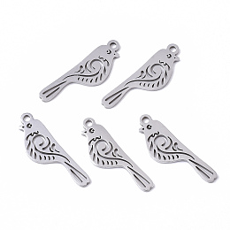 Honeyhandy 201 Stainless Steel Pendants, Laser Cut, Bird, Stainless Steel Color, 21x7x1mm, Hole: 1.4mm