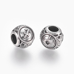 Honeyhandy 316 Surgical Stainless Steel European Beads, Large Hole Beads, Rondelle, Sagittarius, Antique Silver, 10x9mm, Hole: 4mm