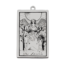 Honeyhandy 201 Stainless Steel Pendants, Laser Engraved Pattern, Tarot Card Pendants, The Lovers VI, 40x24x1mm, Hole: 2mm