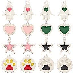 SUNNYCLUE 1 Box 16Pcs 4 Style 304 Stainless Steel Enamel Charms Heart Hamsa Hand Charms Star Charms Dog Pow Cute Love Charms for Jewelry Making Charm Women Adult DIY Necklace Earring Bracelet Crafts